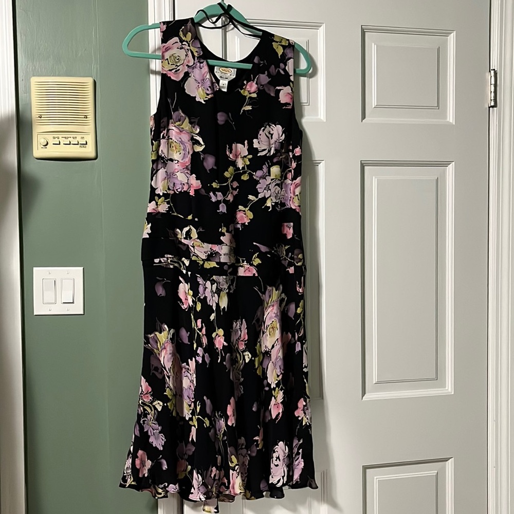 Talbots Petites size 8 pure silk black floral dress spring summer boho party
